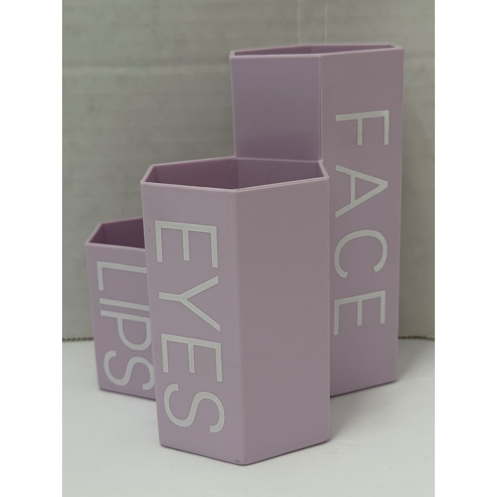 Makeup Brush Holder 3-Slot Cosmetic Storage Face Eyes Lips Lavender Hexagon